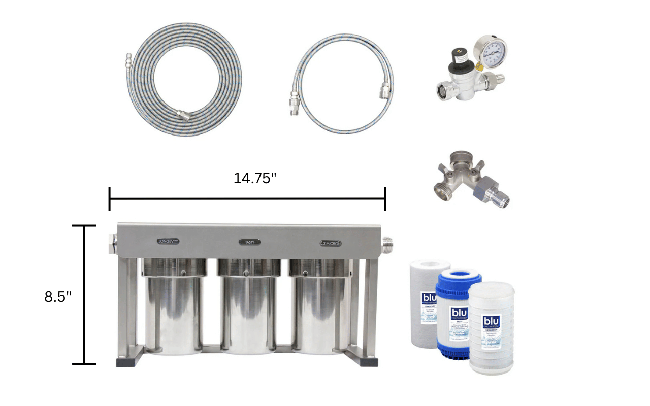 All components of the Blu Tech R3 water filtration system